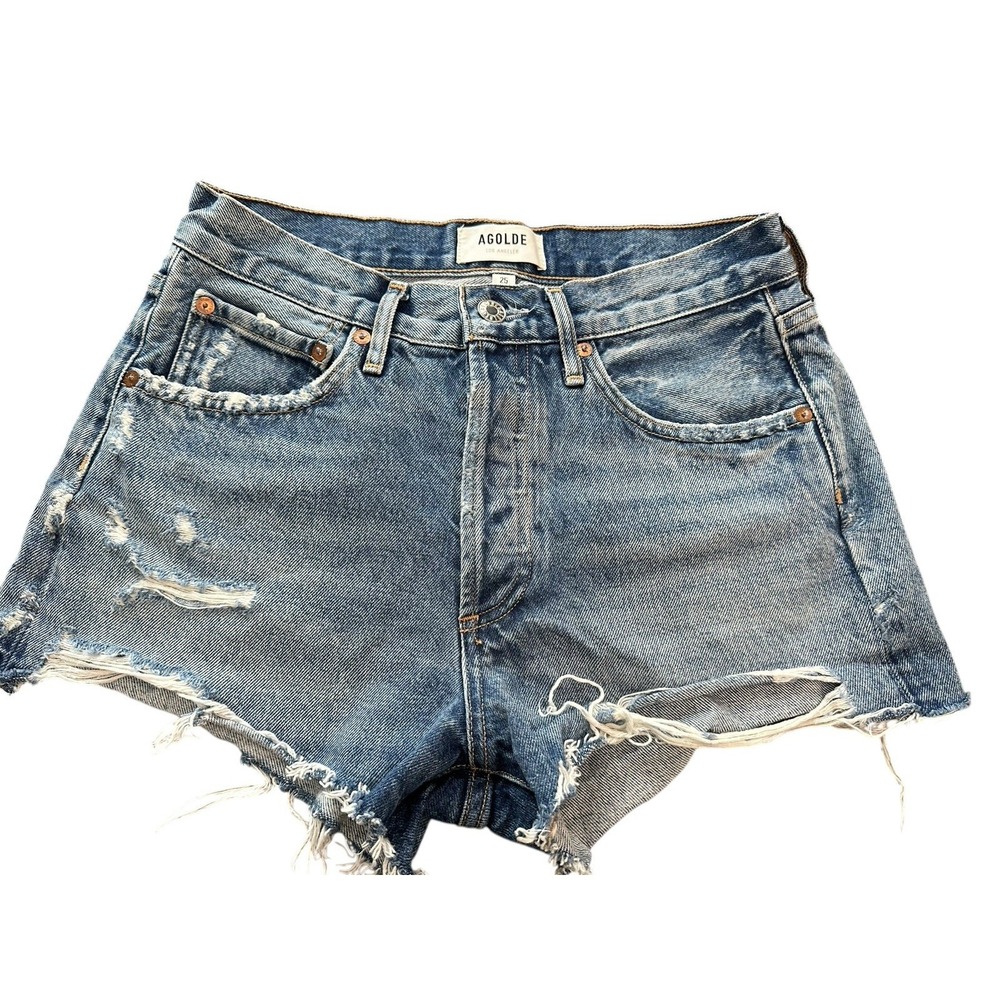 Agolde Womens Sz 25 Button Up High Rise Cut Off Parker Shorts Blue Cotton GG12-5